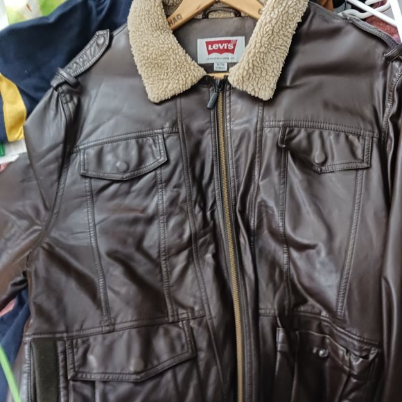 Faux leather coat jacket Levi's sherpa dark brown for men - Picture 7 of 10
